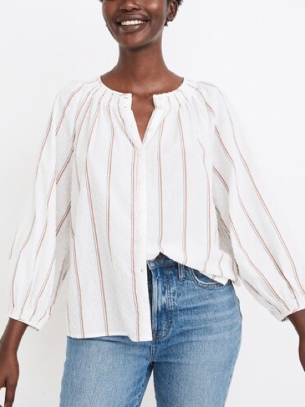 Madewell Textured Stripe Peasant Blouse Size XS